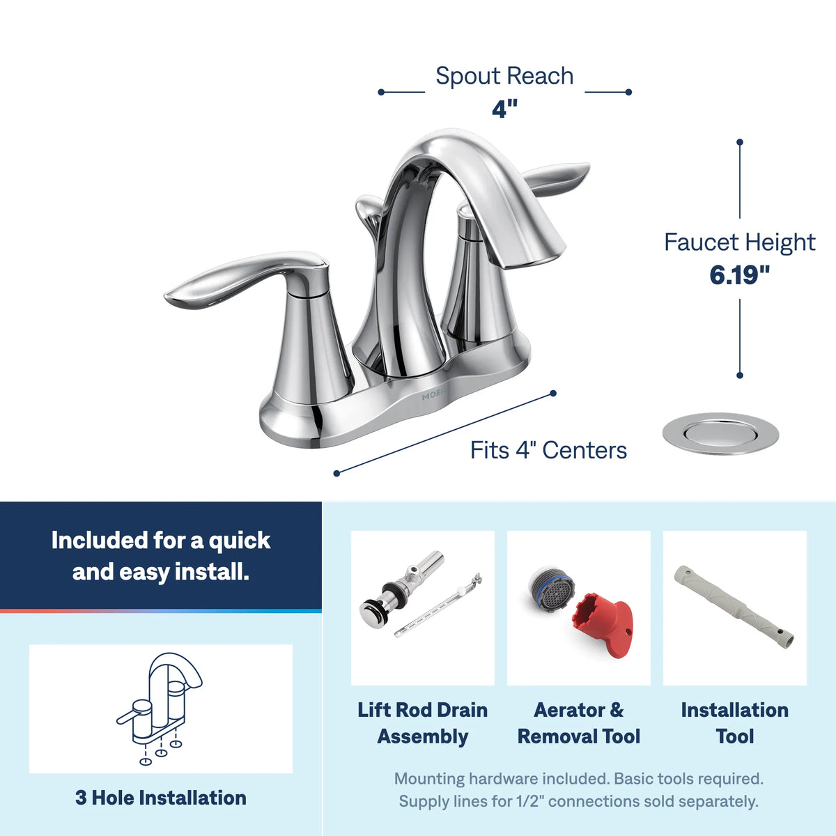 FAUCET TWO コントローラー Eva Two-Handle High Arc Bathroom Faucet