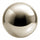 A polished metallic sphere with a reflective silver finish, isolated on a white background.