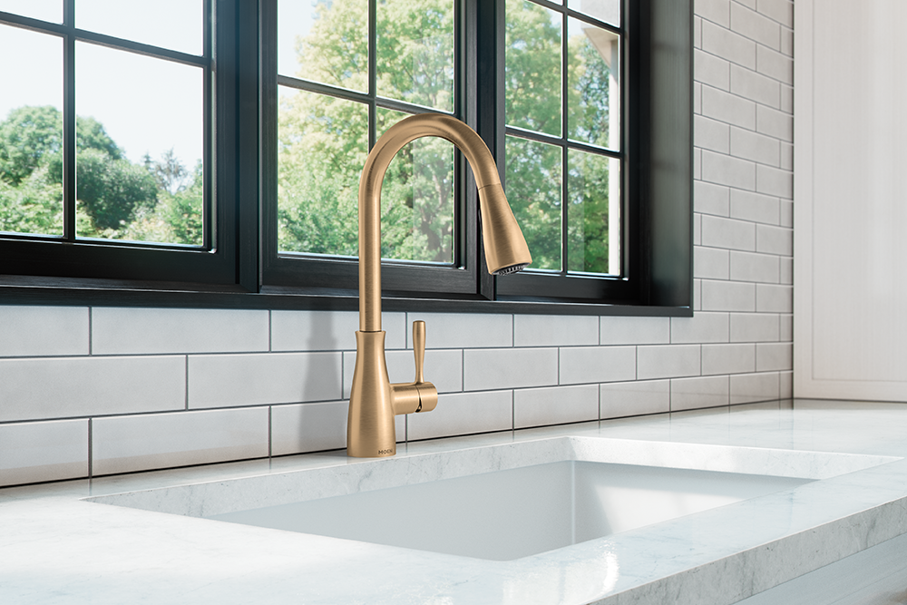 Elbur One-Handle Kitchen Faucet, installed in a white undermount sink.